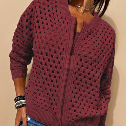 Cardigan zippé en maille ajourée